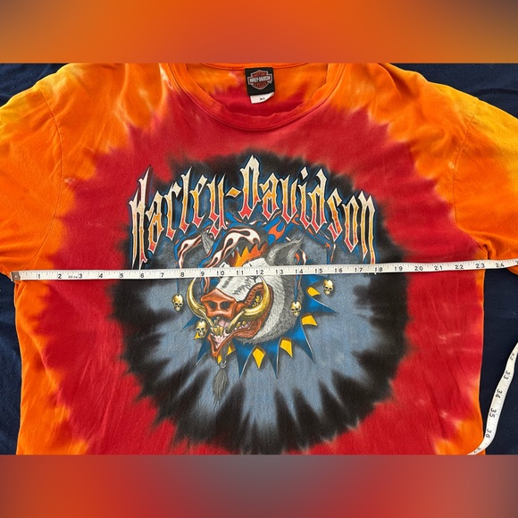 Vintage 90s HARLEY DAVIDSON tie dye hog clown OHIO men’s T-shirt | XL - Picture 6 of 9